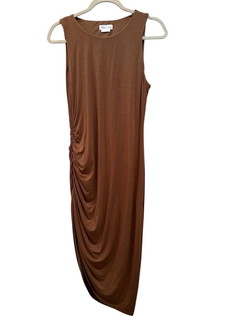 Lovers + Friends Bamboo Asymmetrical Side-Ruched Midi Dress Party Festival Sz L